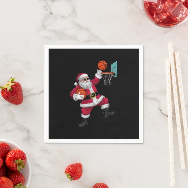 Christmas Santa Claus Dunking A Basketball Xmas Napkin (Insitu)