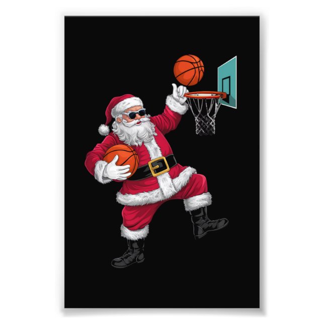 Christmas Santa Claus Dunking A Basketball Xmas Photo Print (Front)