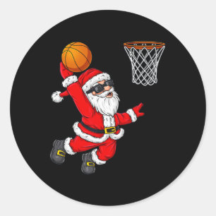 Christmas Santa Claus Dunking A Bysketbyll Boys Ki Classic Round Sticker