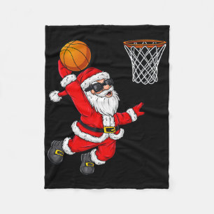 Christmas Santa Claus Dunking A Bysketbyll Boys Ki Fleece Blanket