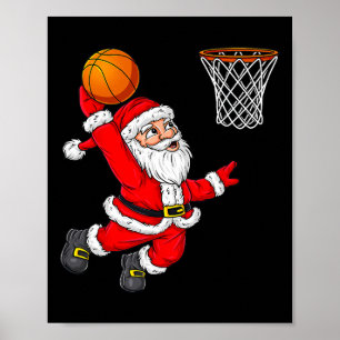 Christmas Santa Claus Dunking A Bysketbyll Fun Xma Poster