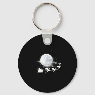 Christmas Santa Claus Flying Past The Moon Dragon  Key Ring