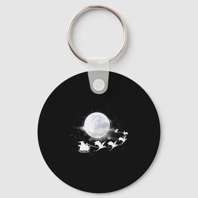 Christmas Santa Claus Flying Past The Moon Dragon  Key Ring (Front)