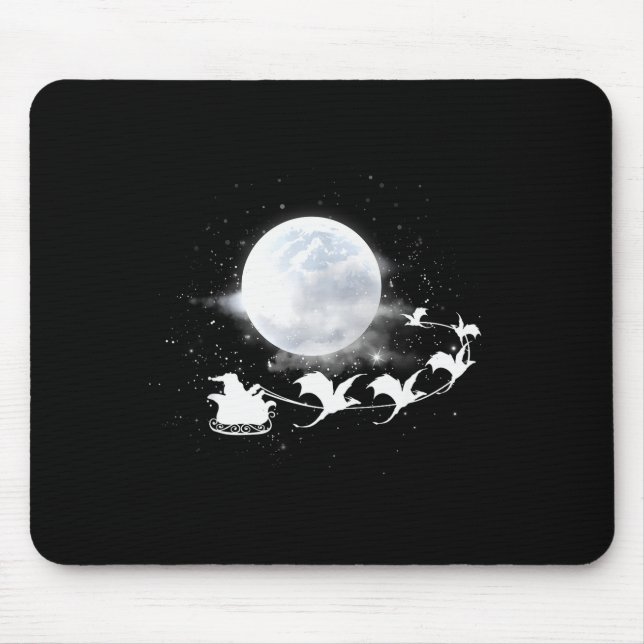 Christmas Santa Claus Flying Past The Moon Dragon  Mouse Pad (Front)