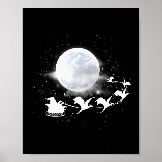 Christmas Santa Claus Flying Past The Moon Dragon  Poster (Front)