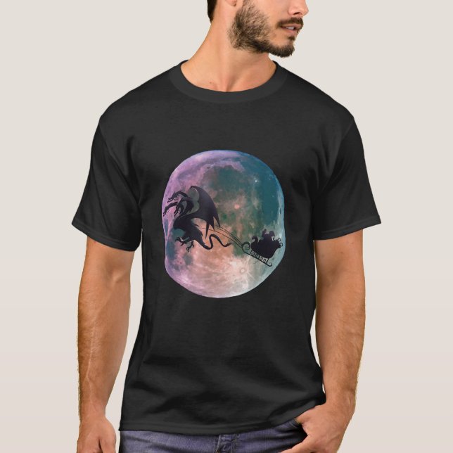 Christmas Santa Claus Flying Past the Moon With Dr T-Shirt (Front)