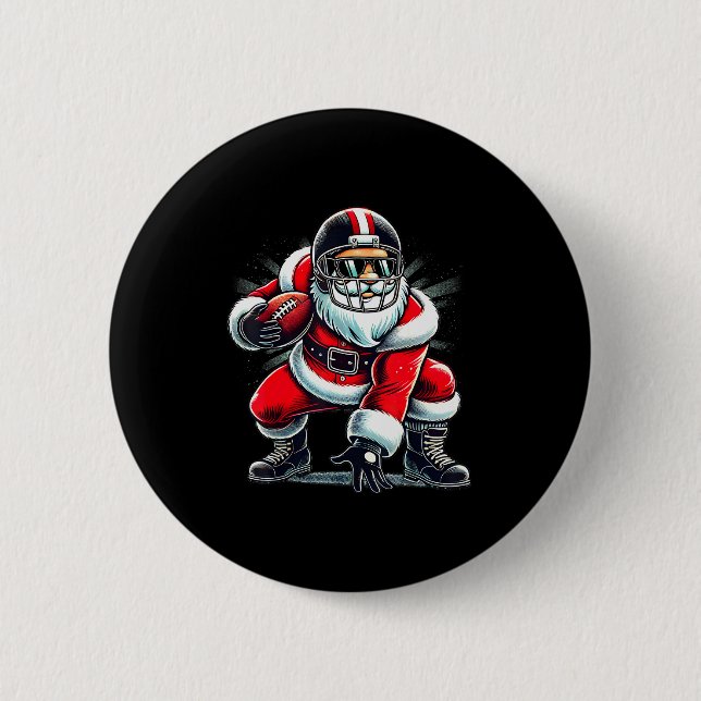 Christmas Santa Claus Football Lineman Quarterback 6 Cm Round Badge (Front)