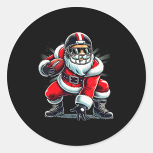 Christmas Santa Claus Football Lineman Quarterback Classic Round Sticker