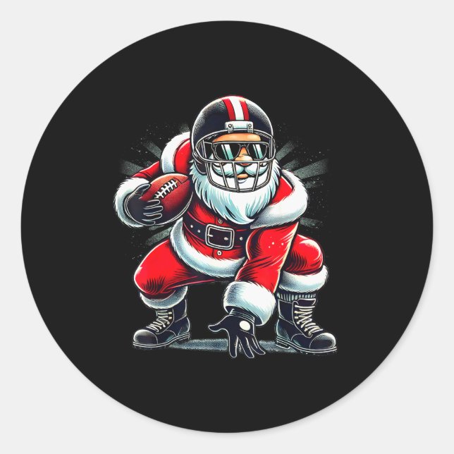 Christmas Santa Claus Football Lineman Quarterback Classic Round Sticker (Front)
