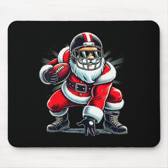 Christmas Santa Claus Football Lineman Quarterback Mouse Pad (Front)