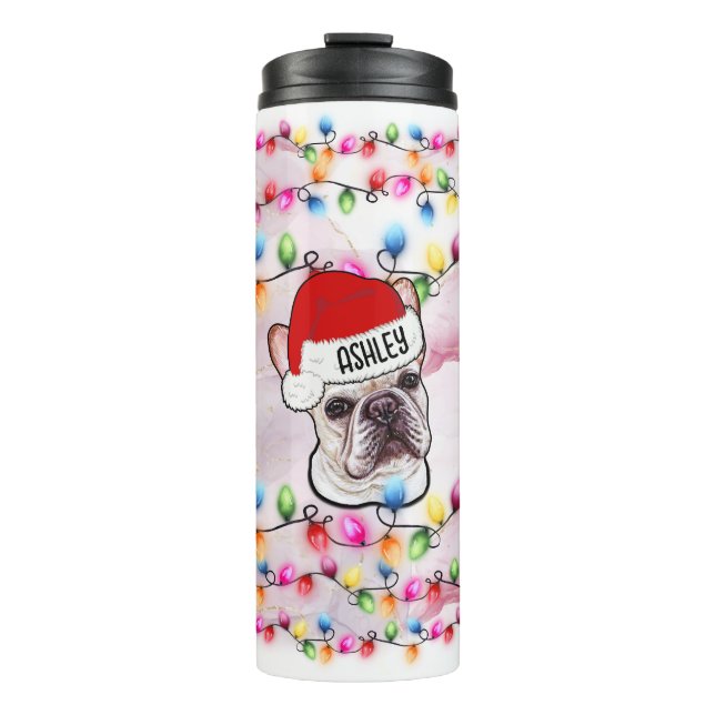 Christmas Santa Claus French Bulldog Dog Head Thermal Tumbler (Front)