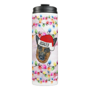 Christmas Santa Claus German Shepherd Dog Head Thermal Tumbler