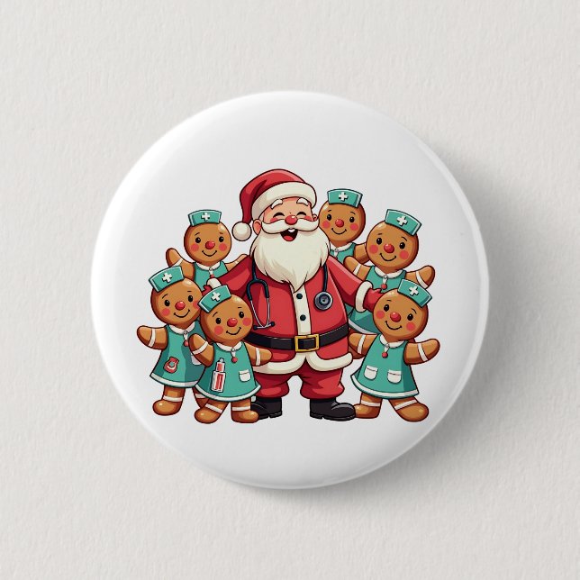 Christmas Santa Claus Gingerbread Nurses  6 Cm Round Badge (Front)