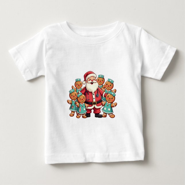 Christmas Santa Claus Gingerbread Nurses  Baby T-Shirt (Front)