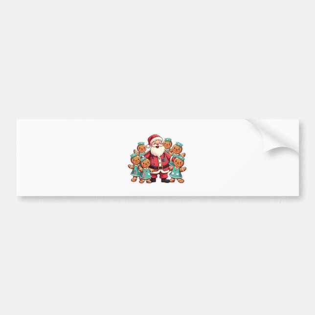 Christmas Santa Claus Gingerbread Nurses  Bumper Sticker (Front)