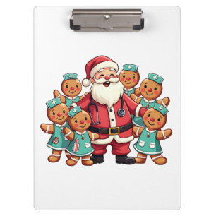 Christmas Santa Claus Gingerbread Nurses  Clipboard