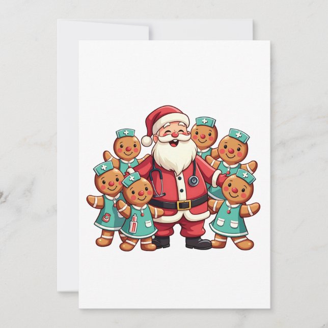 Christmas Santa Claus Gingerbread Nurses  Invitation (Front)