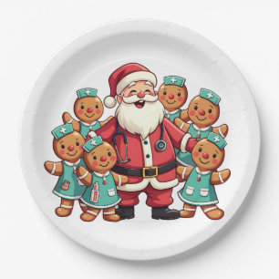 Christmas Santa Claus Gingerbread Nurses Paper Plate