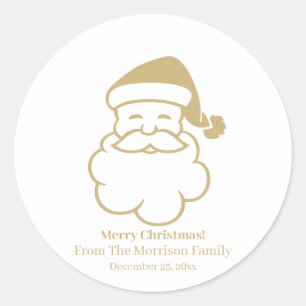 Christmas Santa Claus gold white custom name Classic Round Sticker
