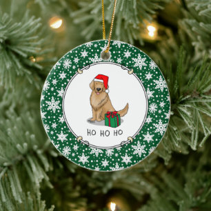 Christmas Santa Claus Golden Retriever Dog Cute Ceramic Ornament