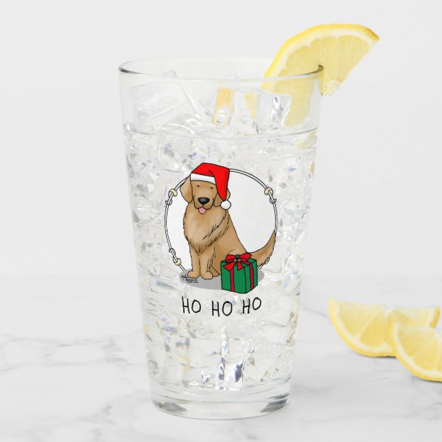Christmas Santa Claus Golden Retriever Dog Cute Glass (Back Ice)