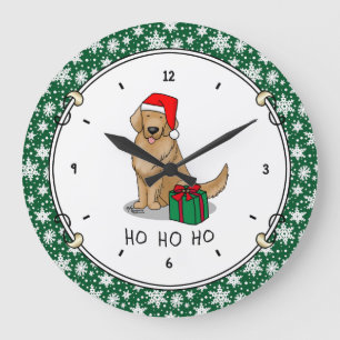 Christmas Santa Claus Golden Retriever Dog Cute Large Clock