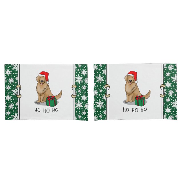 Christmas Santa Claus Golden Retriever Dog Cute Pillowcase (Front-Set)