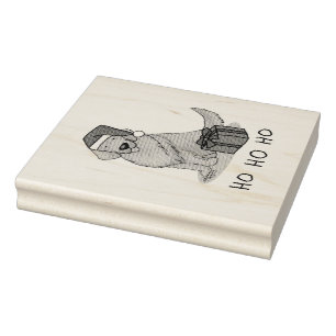 Christmas Santa Claus Golden Retriever Dog Cute Rubber Stamp