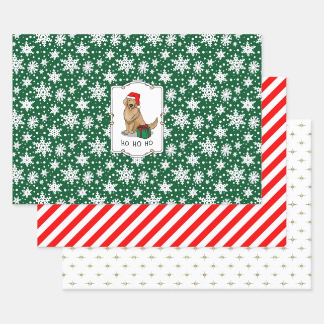 Christmas Santa Claus Golden Retriever Dog Cute Wrapping Paper Sheet (Set)