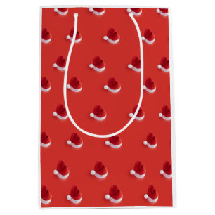 Christmas santa claus hat red pattern medium gift bag