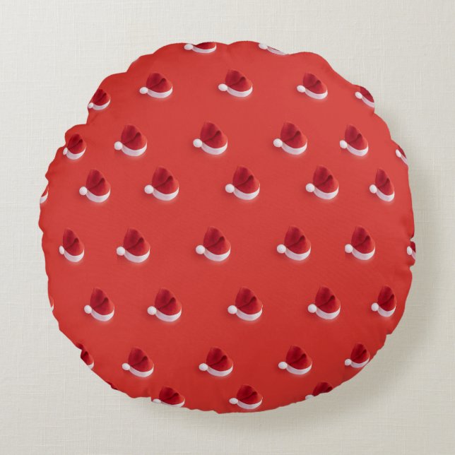 Christmas santa claus hat red pattern round cushion (Front)