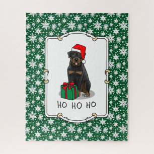 Christmas Santa Claus Hat Rottweiler Dog Cute Jigsaw Puzzle