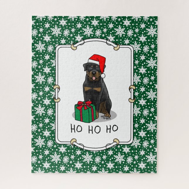 Christmas Santa Claus Hat Rottweiler Dog Cute Jigsaw Puzzle (Vertical)