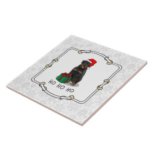 Christmas Santa Claus Hat Rottweiler Dog Funny Ceramic Tile