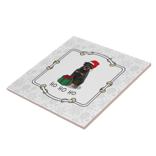 Christmas Santa Claus Hat Rottweiler Dog Funny Ceramic Tile (Side)