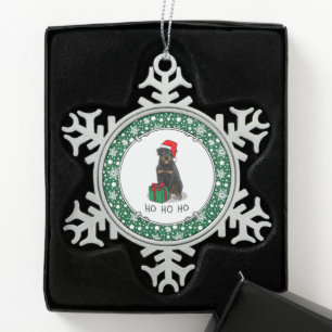 Christmas Santa Claus Hat Rottweiler Dog Funny Snowflake Pewter Christmas Ornament
