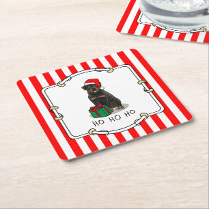 Christmas Santa Claus Hat Rottweiler Dog Funny Square Paper Coaster