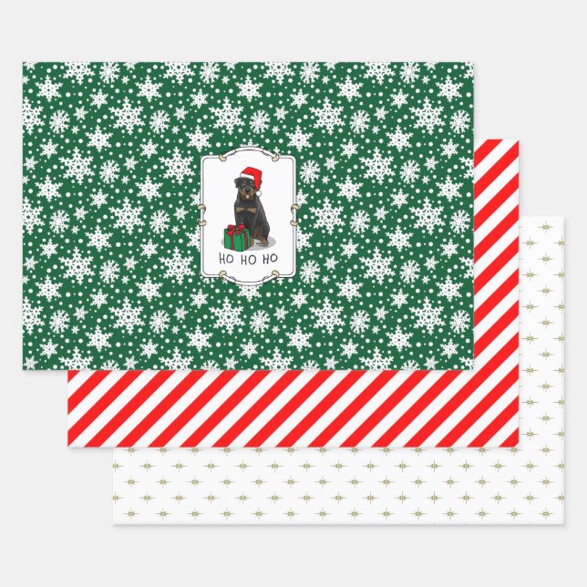 Christmas Santa Claus Hat Rottweiler Dog Funny Wrapping Paper Sheet (Set)