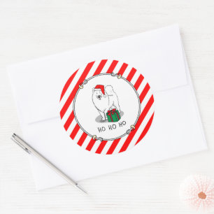 Christmas Santa Claus Hat Samoyed Dog Cute Classic Round Sticker
