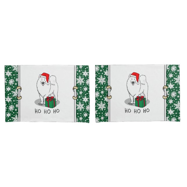 Christmas Santa Claus Hat Samoyed Dog Cute Pillowcase (Front-Set)