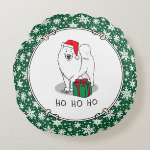 Christmas Santa Claus Hat Samoyed Dog Cute Round Cushion