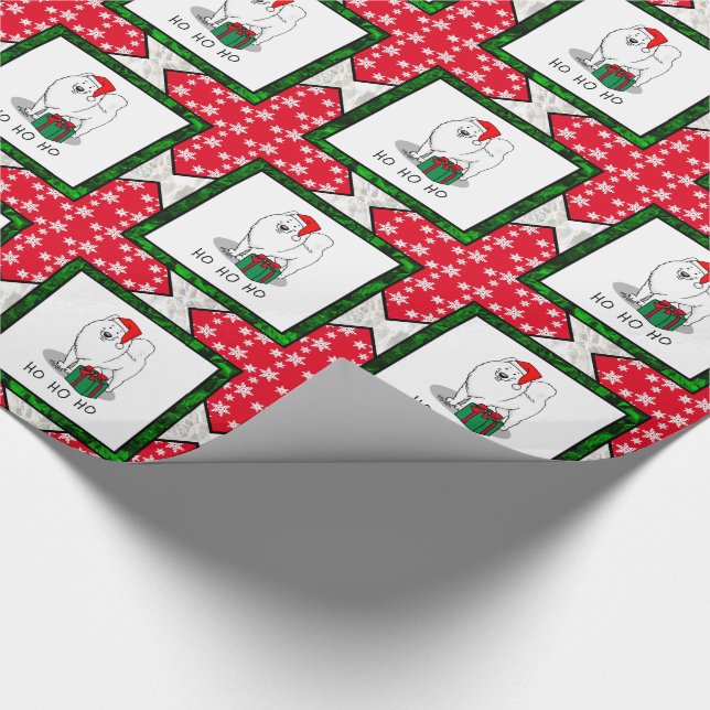 Christmas Santa Claus Hat Samoyed Dog Cute Wrapping Paper (Corner)