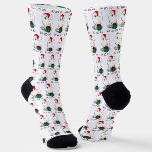Christmas Santa Claus Hat Samoyed Dog Funny Socks