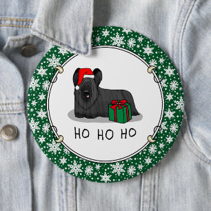 Christmas Santa Claus Hat Skye Terrier (black) 6 Cm Round Badge