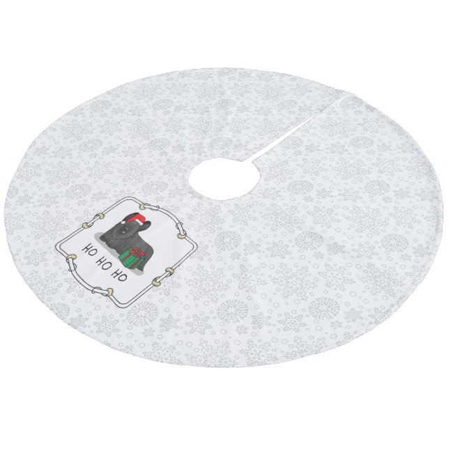 Christmas Santa Claus Hat Skye Terrier (black) Fleece Tree Skirt (Angled)