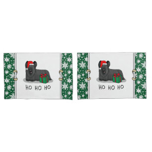 Christmas Santa Claus Hat Skye Terrier (black) Pillowcase