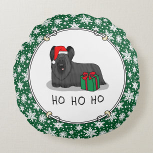 Christmas Santa Claus Hat Skye Terrier (black) Round Cushion