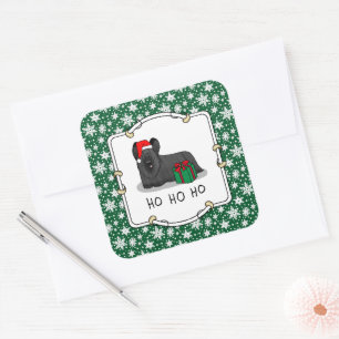 Christmas Santa Claus Hat Skye Terrier (black) Square Sticker