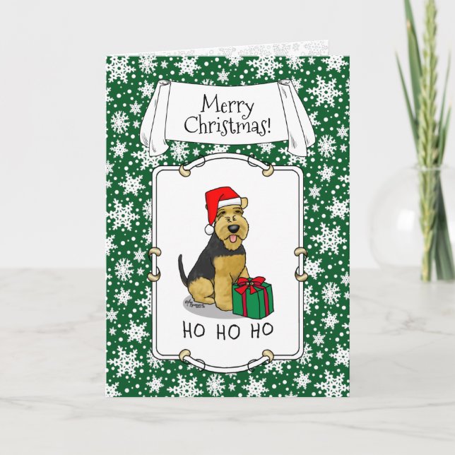 Christmas Santa Claus Hat Welsh Terrier Dog Cute Card (Front)