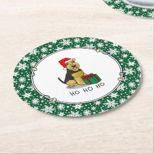 Christmas Santa Claus Hat Welsh Terrier Dog Cute Round Paper Coaster